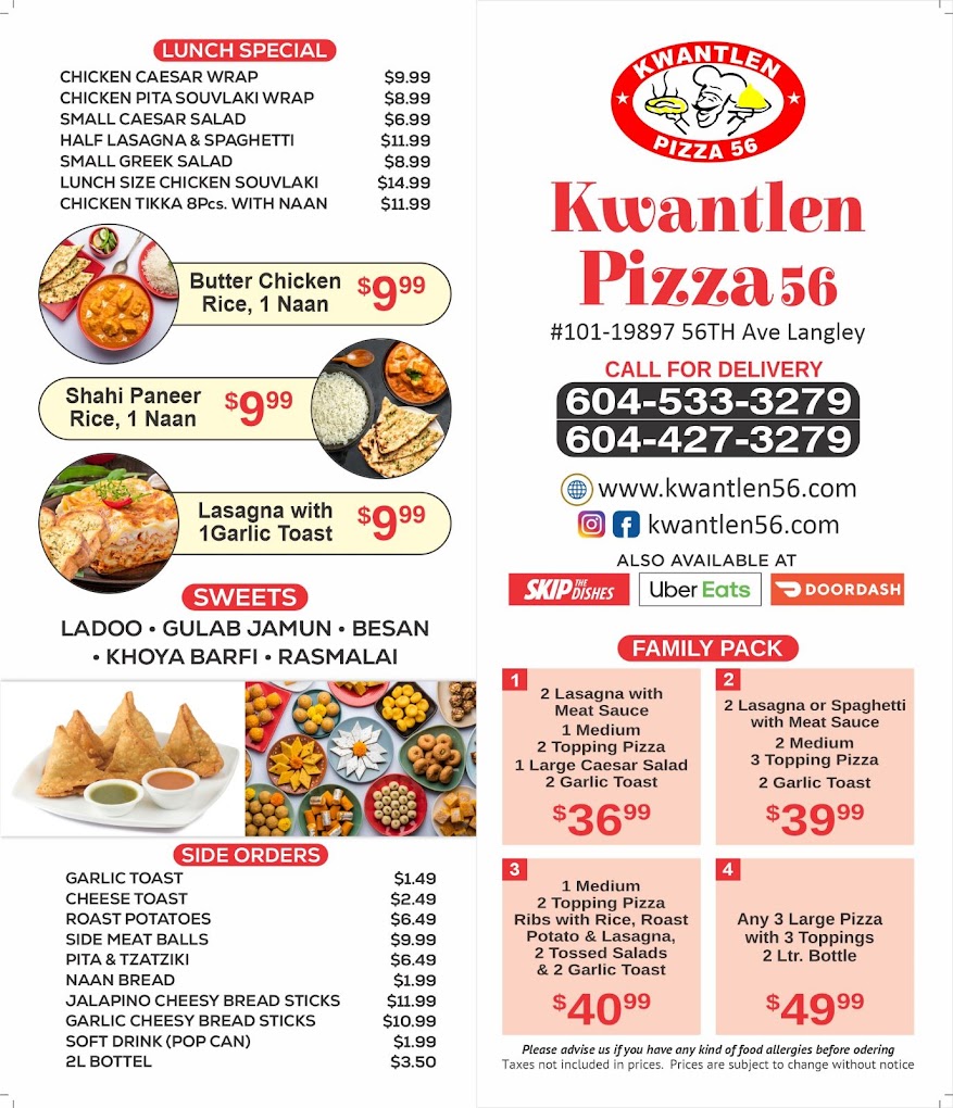 Pizza menu